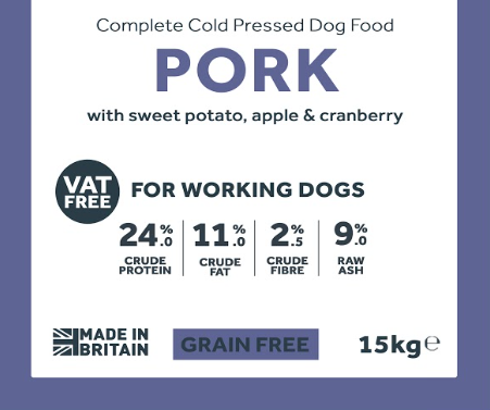 Own Label Pork Cold Pressed Working Dog - Over 500kg